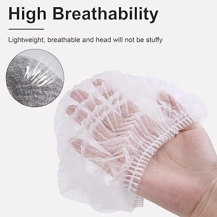 Image of KAUSTA Disposable Bouffant caps /Surgical Caps /Cooking Caps /Surgical Head Caps /Non Woven Head Caps, Pack Of 100pcs (18 inch) Medical Use Disposable Bouffant Caps Stretchable Hair Cover / Hair Net (White)