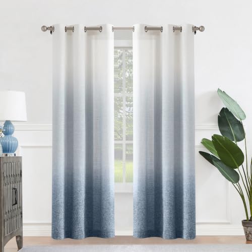 Central Park Ombre Semi Sheer Curtain, Cream White to...