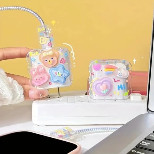 Image of Compatible with iPhone Cute Cat Charger Case Cover | Cartoon Character Silicone Charger Case Cover for 18-20W 360 Degree Full Protection Cover (Rainbow HI NEW)