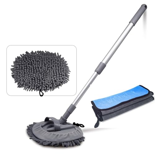 Image of WISHKEY Car Cleaning Combo - Microfiber Wash Mop with 101 cm Extendable Handle & Duster Brush, 30x40 cm 500 GSM Soft and Super Absorbent Microfiber Cloths for Car, Bike & Home Cleaning