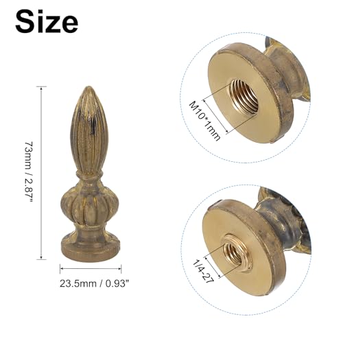 Image of PATIKIL 23.5 x 73mm Lamp Finials Caps Knob, 1 Set Solid Brass Lamp Shade Top Decoration Screw Cap Nuts with Brass Reducing Adapter for Table Lamps Floor Lamps, Retro Vintage