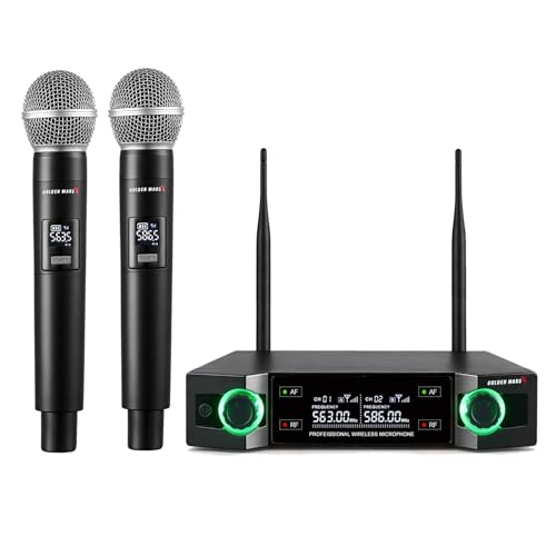 GOLDEN MARS Wireless Microphone System Upgraded 2.4GHz Rechargeable Professional AI Automatic Channel Connection Wireless Microphones Set with 300ft Receiving Distance for Singing Karaoke DJ Church