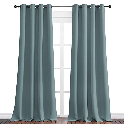 Image of NICETOWN Modern Blackout Curtains Noise Reducing, Greyish Blue, 2 Panels, W55 x L102 -Inch, Thermal Insulated and Privacy Room Darkening Drape Panels for Boy's Guest Room Door Window