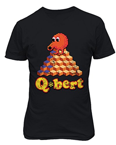 RIVEBELLA New Graphic Shirt 80's Gamer Old Arcade Novelty Tee Qbert Men's T-Shirt (Black, XL)