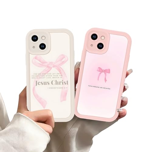 Aoldimu 2 Pack Jesus Bible Verses Bow Phone Case for iPhone 15 6.1" for Women Girls,God Faith Design Soft Shockproof Protective Cover for iPhone 15
