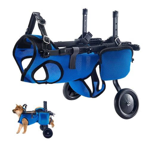 Hunderollstuhl für Hinterbeine, Verstellbarer Rollstuhl für Hunde mit Urinbeuteln und Abfallbeuteln, Rollstuhl für Haustiere von 4 bis 9 kg, Schnallen-Schlaufen-Design, atmungsaktives Netzgewebe