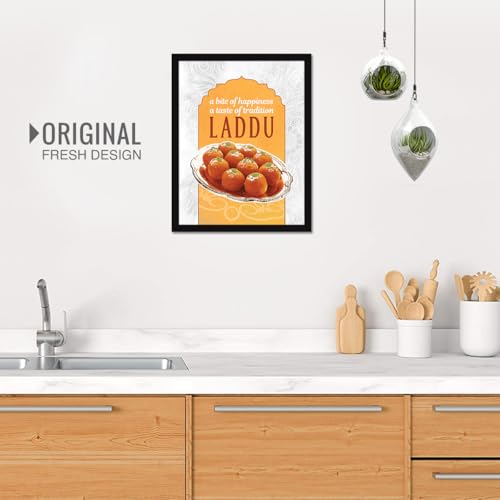 Image of Chaka Chaundh - Laddu wall art poster frame Sweets Mithai shop and confectionery store wall art framed quotes decor item - Restaurant cafe food Deserts poster frame decoration items - 14 X 11 inches