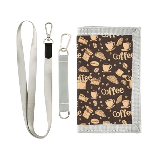 ALAZA Kids Wallets for Boys Girls Toddler Trifold Wallet Children Small Brown Croissants Coffee with Zipper Coin Pocket