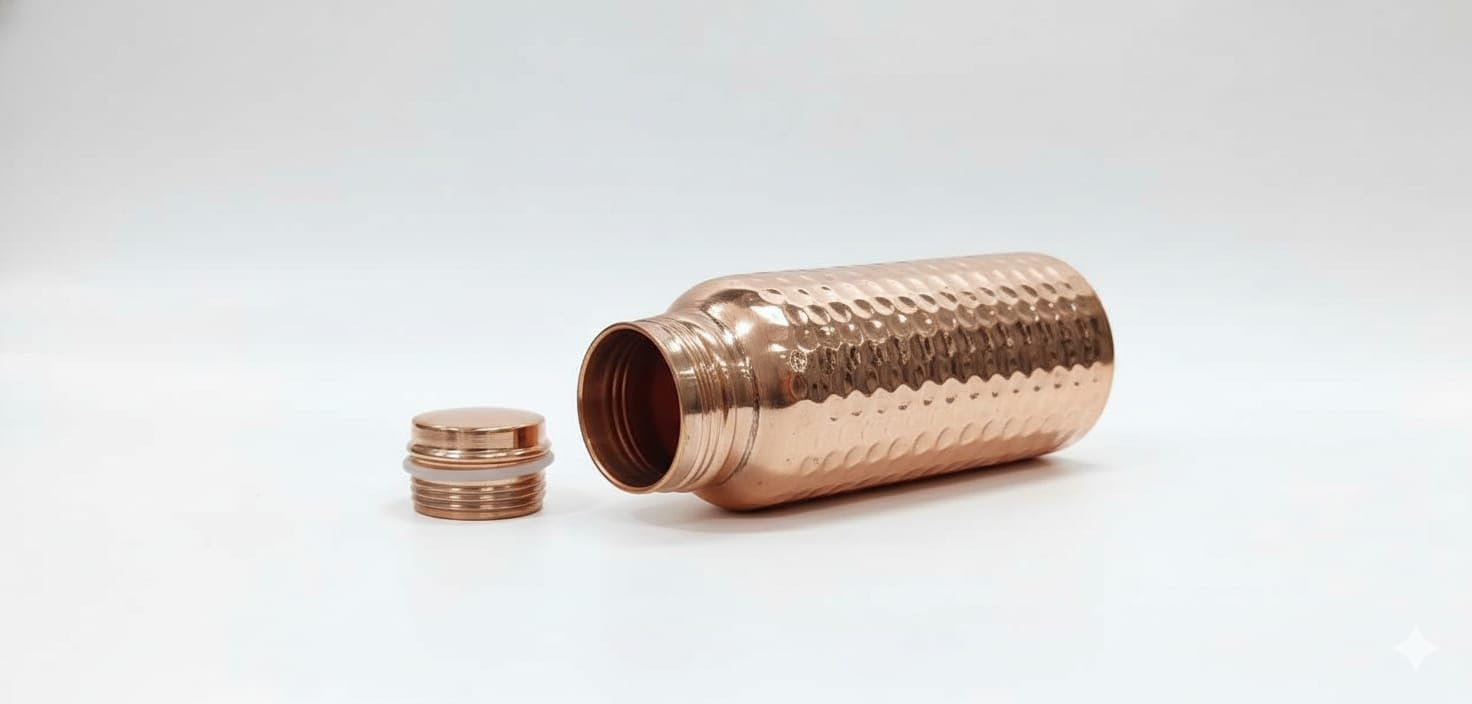 Pure Copper Water Bottle, Hammered Finish, Alkaline Water Conversion, Aids Digestion, Ayurvedic Health Benefits (950, Milliliters)