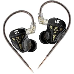 KZ DQS in Ear Monitor Headphones,Dynamic Driver Semi-Open HiFi Bass Earbuds Earphones with Detachable Cable Noise Isolating Earbuds 3.5MM Jack Plug for Smartphones/PC/Laptop/Tablet(Black,Without Mic)