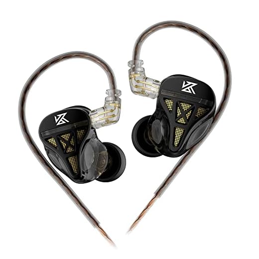 KZ DQS in Ear Monitor Headphones,Dynamic Driver Semi-Open HiFi Bass Earbuds Earphones with Detachable Cable Noise Isolating Earbuds 3.5MM Jack Plug for Smartphones/PC/Laptop/Tablet(Black,Without Mic)