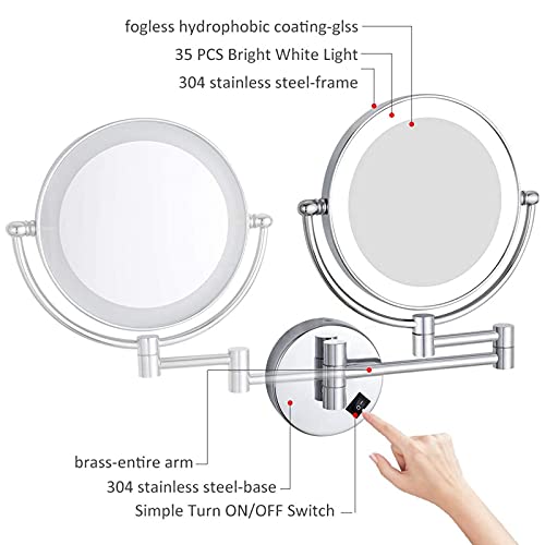 Miroir de maquillage mural LED 5x chromé pivotant à 360°
