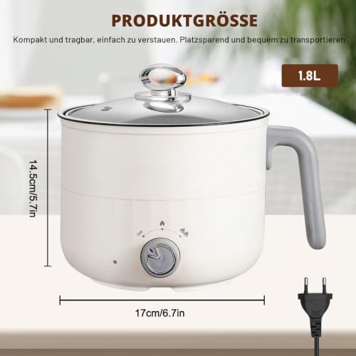 Elektrischer Hot Pot Kochtopf, Elektrische Hot Pot Topf 1,8 L, Elektrischer Kochtopf, Antihaft Mini Elektropfanne, Schneller Ramen Kocher Für Zuhause Büro Schlafsaal, Doppelte Feuerkontrolle – Bild 2