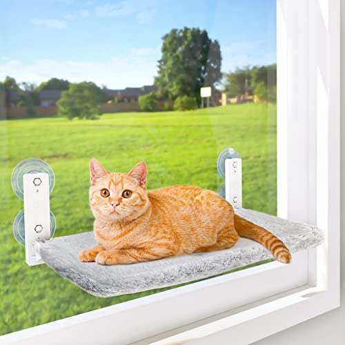AMOSIJOY Foldable Cat Window Perch with Metal Frame, L Gray | Reversible…