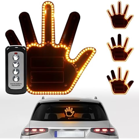 DIBMS LED Gesture Finger Light with Remote, Battery Powered 4 Lighting Modes Auto Off Funny Back Window Sign Light Car Truck Accessories for Men Women Amber Cover