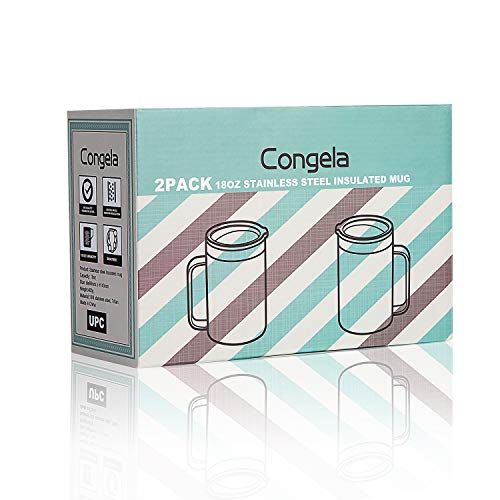 Congela 18Oz 2Pack Stainless Steel Insulated Coffee Mugs With Handle, Vacuum Camping Tea Cups Set With Tritan Lid And Sand With Sage Color Combo(Cement+Desert Sage,18Oz 2Pack) #TOP6