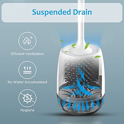 Image of Silicone Toilet Brush and Holder, Bathroom Toilet Bowl Cleaner Brush with No Scratch TPR Soft Bristles, Vented Holder and Anti-Slip Handle, Wall Mount /Freestanding, Grey