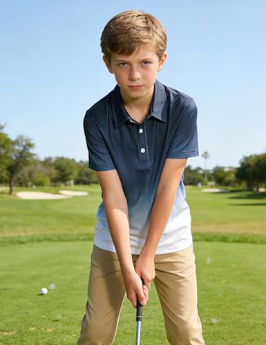 Cuddomper Boys Performance Polo Size 5-6 Black White Gradient Short Sleeve Golf Shirt Wave Pattern School Uniform for Active Casual — view 2