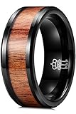 THREE KEYS JEWELRY Anillo de boda de tungsteno de 6 mm y 8 mm con incrustaciones de madera de Koa real, anillo de compromiso negro de oro rosa negro