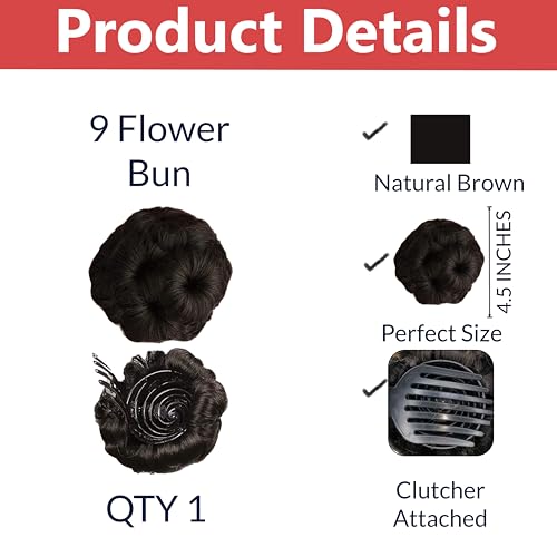 Image of TEMPERIA Hair Buns for Women - Juda Accessories For Women - Hair Buns Clip - Artificial False Fake Hair Donuts Bun Maker Extension - Brown - Pack of 1