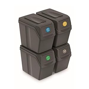 PROSPERPLAST Set of 4 Cubes 80 L Prosper Sortibox Plastic Grey Recycling Containers, Multicoloured, One Size