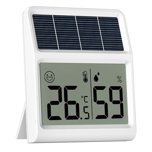 Solar Hygrometer, Thermometer innen mit Raumlicht-Betrieb, Luftfeuchtigkeitsmesser Raumthermometer, Keine Batterie, Keine Funktion Ohne Licht, Weiß...