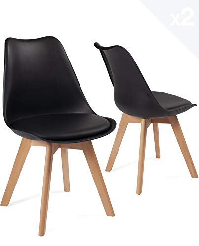 KAYELLES Lot de 2 chaises Scandinaves Coussin - Cuisine Salle à Manger - Lao (Noir)