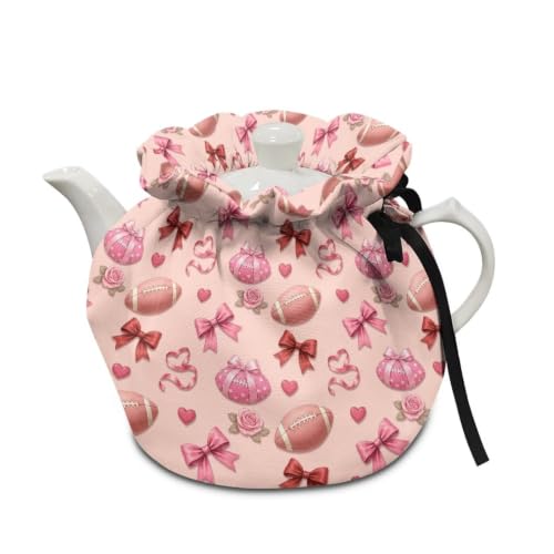 Image of Pink Bow Tea Cosy for Teapot Insulated Kettle Cover Fall Breakfast Warmer Kitchen Teapot Dust Covers Washable Tea Cozy Tabletop Decorations for Afternoon Tea Coffee Party