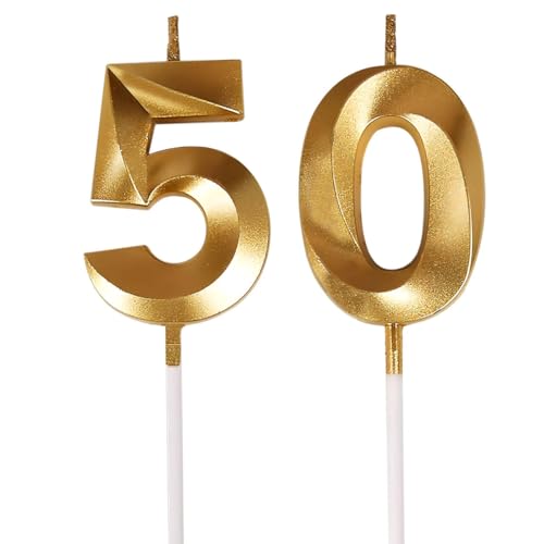 50th Birthday Candles Gold Happy 50th Birthday Decorations for Men or Women 50 Candle for Cake Elegant 50 Year Old Birthday Party Supplies for Adults