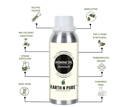Image of Earth N Pure Jasmine Essential Oil | 100% Pure, Natural & Undiluted | Steam Distilled | Relaxation, Radiant Skin & Nourished Hair | 250ml
