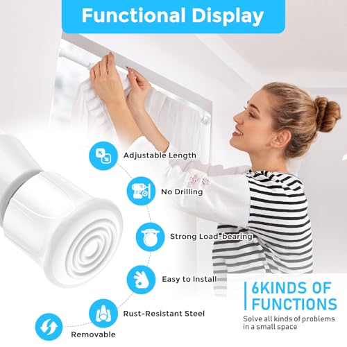 Image of AIZESI 2 Pack Tension Rods for Windows 28 to 48 inch, Adjustable Short Curtain Rods No Drilling Small Tension Rods for Windows Door Kitchen Curtain, White