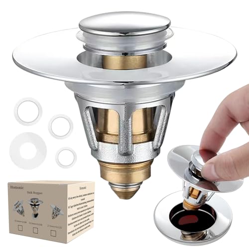 Universal 2 in 1 Bathroom Sink Stopper,Pop Up Sink Drain Stopper,Bathroom Sink Drain Strainer for 1.05-1.95