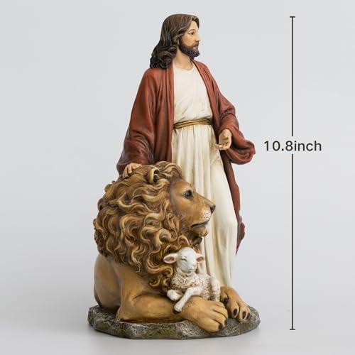 Estatua de Jesús con León y Cordero 10.8 Pulgadas miniatura 2
