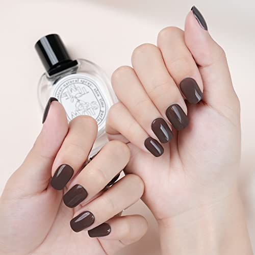 Square Press On Nails Short, Jofay Fashion Solid Color False Nails With Glue, Acrylic Nails Comfortable & Natural Fake Nails, Stick On Nails Glue On Nails For Women Girls Gift, 24Pcs, Coffee Brown #TOP1