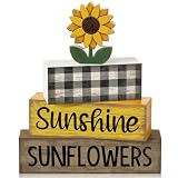 Yuntau 4 Pcs Sunflower Decorations Sunflower Wooden Sign Sunshine Table Centerpiece Summer Tiered Tray Decor Decorative Faux Book Stack Block for Coffee Table Fireplace Mantel Shelf Kitchen