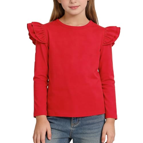 Image of Magic Park 1-14Y Toddler Ruffle T Shirt Girls Solid Color Blouse Kids Girl Short Long Sleeve Tops Casual Tee