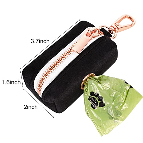 Image of ARING PET Dog Waste Bag Dispenser, Soft Black Doggy Poop Bags Holders Attach to Any Leashes, Velvet Portable Washable Pet Waste Pouch Dispenser with Metal Zipper