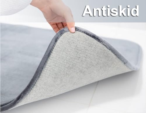 Image of HOMEKART All Purpose Non Slip Anti-Skid Bath Mat - Memory Foam Bathmat Door Mat, Kitchen Runner Super Absorbent - Quick Dry | Water soak (16 inch x 24 inch, Grey) Pack of 3