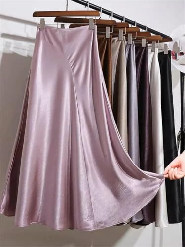 Women's Satin A-Line Long Skirt with Fishtail Hem Casual Ankle-Length Skirt2