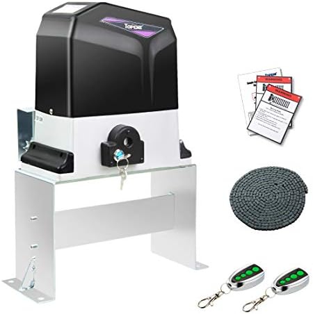 TOPENS CK1200 Automatic Sliding Gate Opener Chain Drive Electric Gate Motor for Heavy Driveway Slide Gate Up to 3400 Pounds, Security Gate Operator AC Powered with 20ft Roller Chain and Remote Control