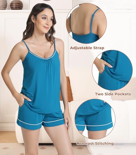 Image of NACHILA Pajamas Set for Women-Viscose Made from Bamboo, Sleeveless Sleepwear Cami Pajamas Shorts Sets Camisole Pjs Nightwear