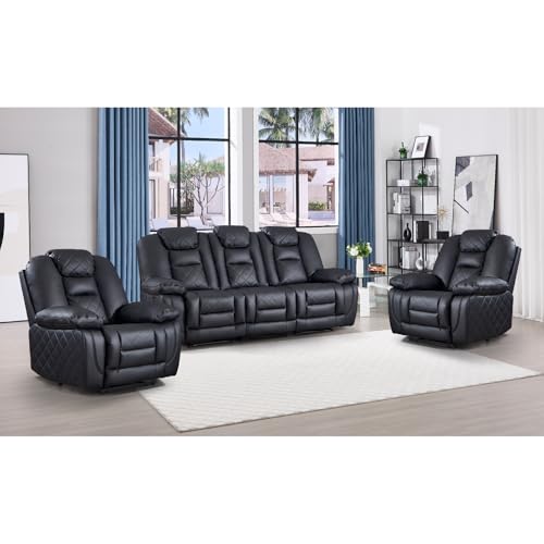 EBELLO Faux Leather Recliner Sofa Furniture Set for Living Room,