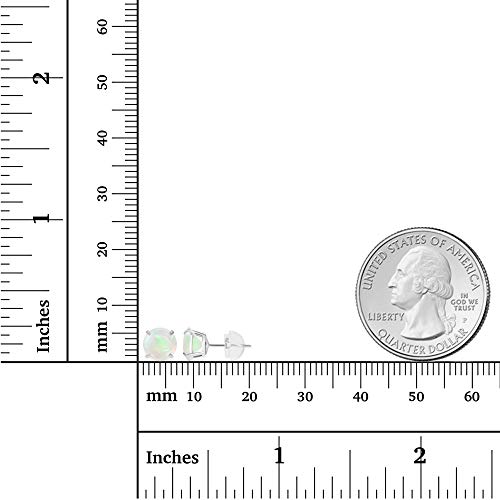 Genuine 14K Solid White Gold 6Mm Round Natural Opal October Birthstone Stud Earrings #TOP3