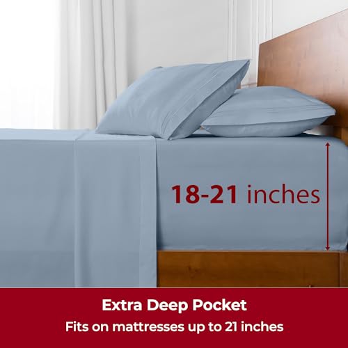 Image of Mellanni Extra Deep King Sheets - 4 PC Iconic Collection Bedding - Hotel Luxury, Ultra Soft, Cooling Bed Sheets - Wrinkle, Fade, Stain Resistant (King, Blue Hydrangea)