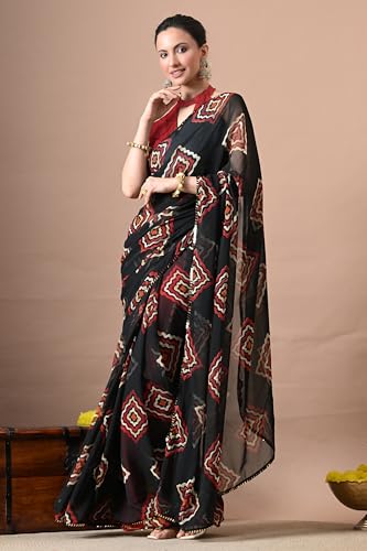 Image of MIRCHI FASHION Women Sari Georgette Chevron Printed | Modern Pattern Farewell and Festive Drape with Matching Blouse Piece