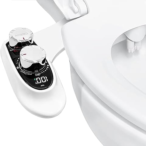 Bidet Attachment for Toilet Warm Water, Low Battery Consumption Temperature Display, Fresh Water Sprayer, Non-Electric Manual Bidet, Dual Nozzle Self Cleaning Hot and Cold Bidet Attachment Cover