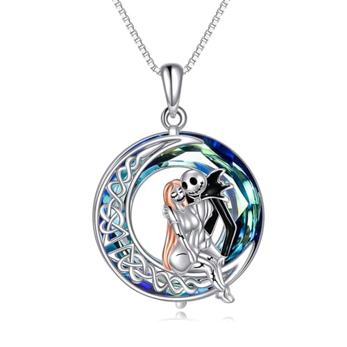 Collier Jack et Sally en argent sterling 925 poli et pendentif celtique serti de cristal bleu