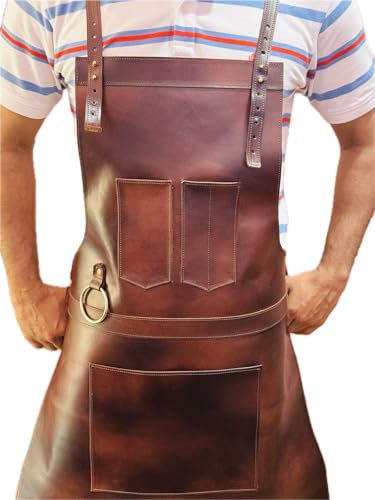 Dark Brown Full Grain Leather Apron, Butcher Apron, Cook Apron, BBQ Apron (BROWN)
