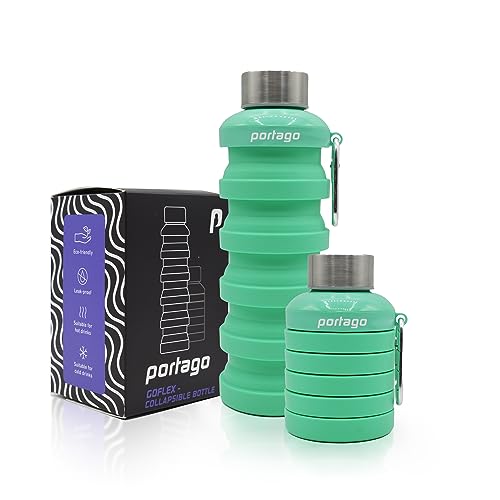 Portago Goflex | 17 oz/500 ml, Collapsible Water Bottle for Travel, Hiking, Camping, Sports, Gym, and Fitness, BPA Free Silicone, Flexible and Leak Resistant, Portable Carabiner (Mint) Portago Goflex | 17 oz/500 ml, Collapsible Water Bottle for Travel, Hiking, Camping, Sports, Gym, and Fitness, BPA Free Silicone, Flexible and Leak Resistant, Portable Carabiner (Mint)