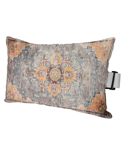 Outdoor Pillows Covers with Inserts Geometric Abstract Carpet Flowers Pattern Yellow Waterproof Pillow with Adjustable Strap Throw Pillows for Patio Furniture Pool Lounge Chair, 12x20 Inch, 1PCS